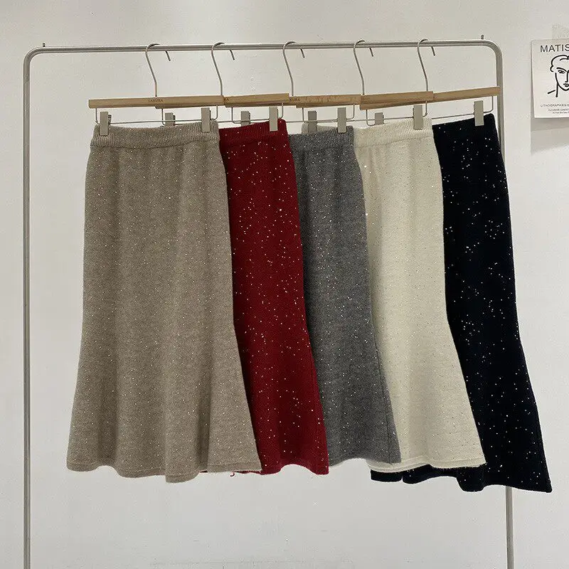 Shiny Sequin Atmosphere High Waist Slimming Knitted Midi Skirt Women's Autumn Winter Christmas Red Casual Color Skirt
Shiny Sequin Atmosphere High Waist Slimming Knitted Midi Skirt Women's Autumn Winter Christmas Red Casual Color Skirt