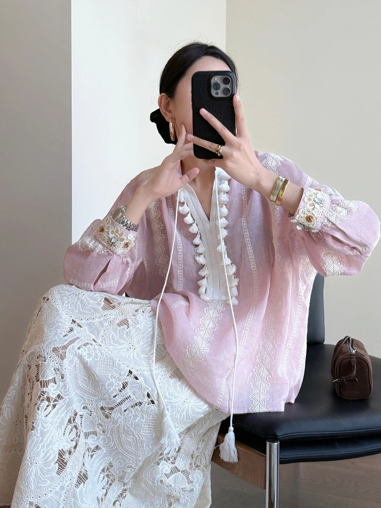 Tasyavan Retro Embroidered Cotton irt with Fringe V-ne Bubble Sve Loose Fit Long Sve Women's Summer Faion
Tasyavan Retro Embroidered Cotton irt with Fringe V-ne Bubble Sve Loose Fit Long Sve Women's Summer Faion