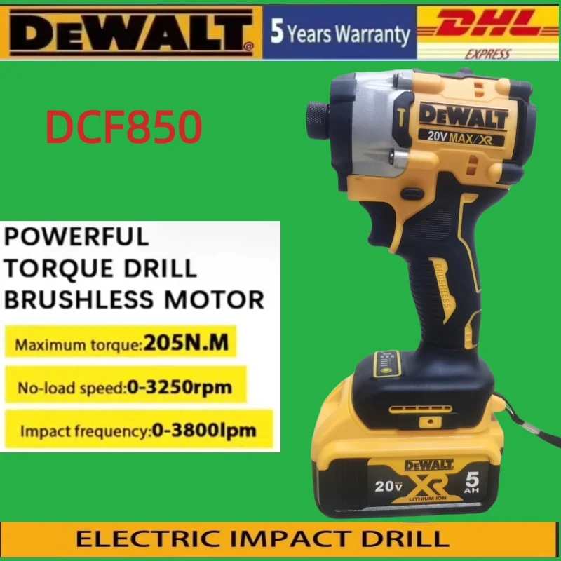 DEWALT DCF850 Impact Driver 205NM Brushless Cordless Screwdriver 20V Battery Rechargeable Electric Impact Drill Power Tools
DEWALT DCF850 Impact Driver 205NM Brushless Cordless Screwdriver 20V Battery Rechargeable Electric Impact Drill Power Tools