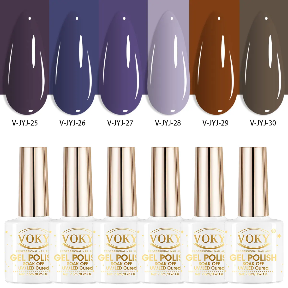 VOKY 6pcs Deep Purple & Earthy Brown Gel Nail Polish Set, Long-Lasting UV Gel for Salon & Home Nail Art
VOKY 6pcs Deep Purple & Earthy Brown Gel Nail Polish Set, Long-Lasting UV Gel for Salon & Home Nail Art