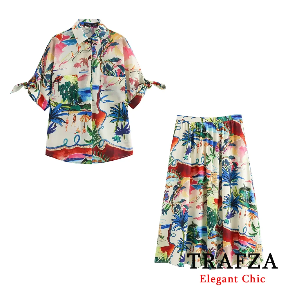 TRAFZA Vintage Casual Chic 2 Piece Set Women Print Short Sleeve Short Blouse+Folds Print Long Skirt Fashion 2024 Summer Suit
TRAFZA Vintage Casual Chic 2 Piece Set Women Print Short Sleeve Short Blouse+Folds Print Long Skirt Fashion 2024 Summer Suit
