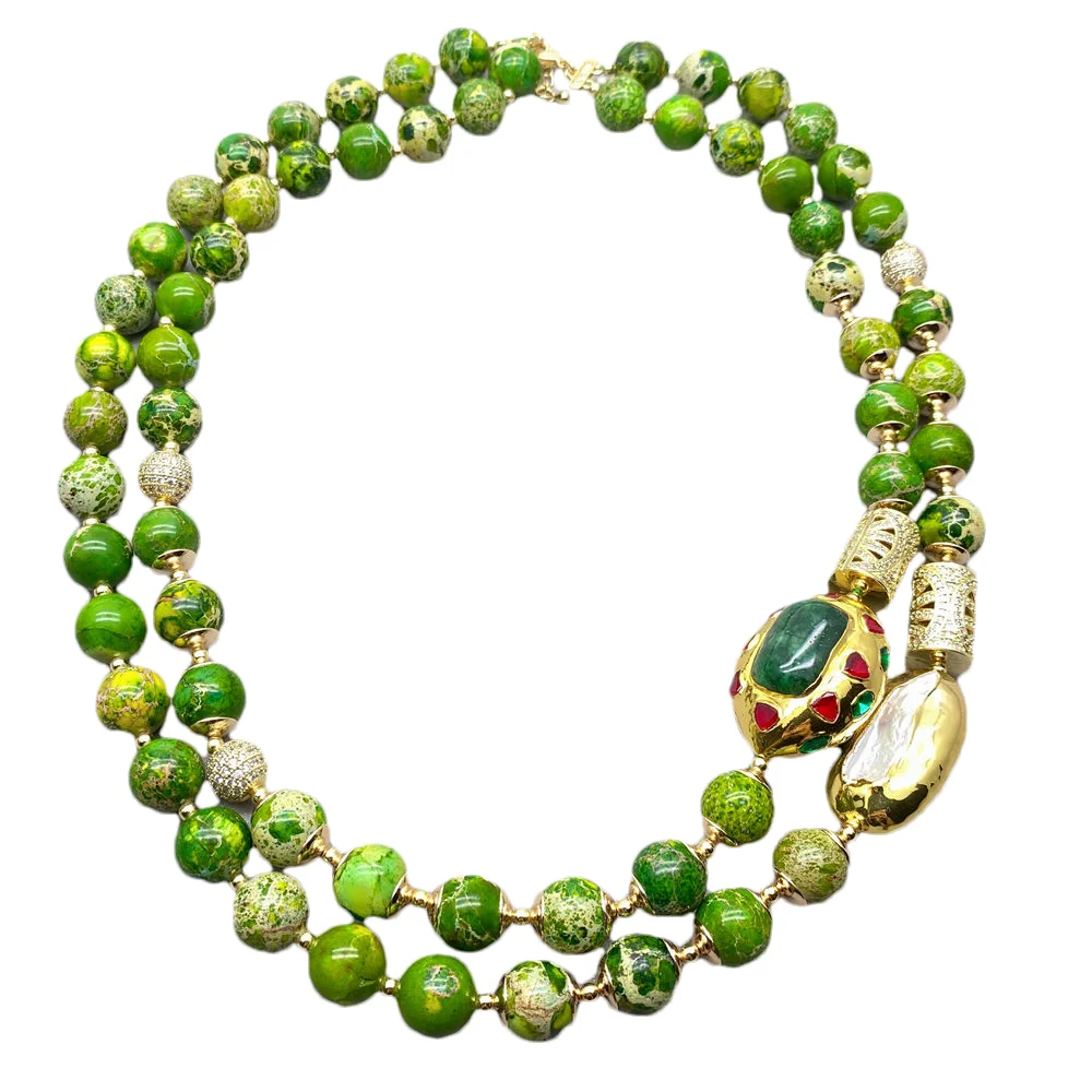 YYGEM 2 Strands 10mm round Green Sea Sediment Jasper Necklace Jasper White Biwa Pearl Bead Choker Jewelry
YYGEM 2 Strands 10mm round Green Sea Sediment Jasper Necklace Jasper White Biwa Pearl Bead Choker Jewelry