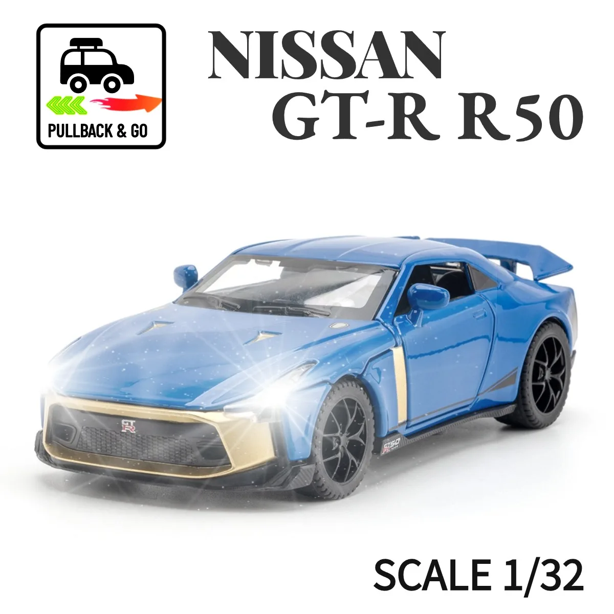 1:32 Nissan GT-R R50 Pullback & Go Игрушечная модель автомобиля со встроенным звуком двигателя, миниатюрная коллекция под давлением в масштабе, подарок для мальчика
1:32 Nissan GT-R R50 Pullback & Go Игрушечная модель автомобиля со встроенным звуком двигателя, миниатюрная коллекция под давлением в масштабе, подарок для мальчика
