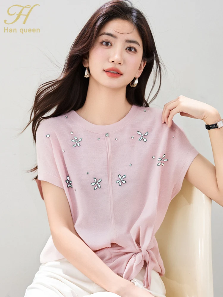 H Han Queen Summer Knitwear Tops Simple O-Neck Casual Woman Clothing Korean Elegant Simple Basic Short Sleeve Pullover Sweater
H Han Queen Summer Knitwear Tops Simple O-Neck Casual Woman Clothing Korean Elegant Simple Basic Short Sleeve Pullover Sweater