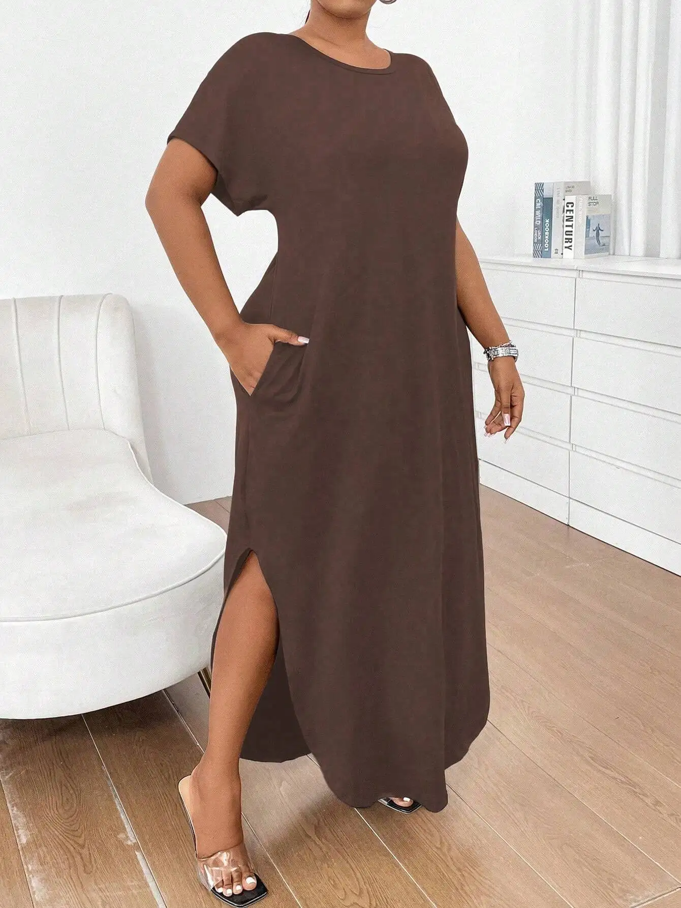 Solid Split Hem Slant Pocket Tee Maxi Dress For Women
Solid Split Hem Slant Pocket Tee Maxi Dress For Women