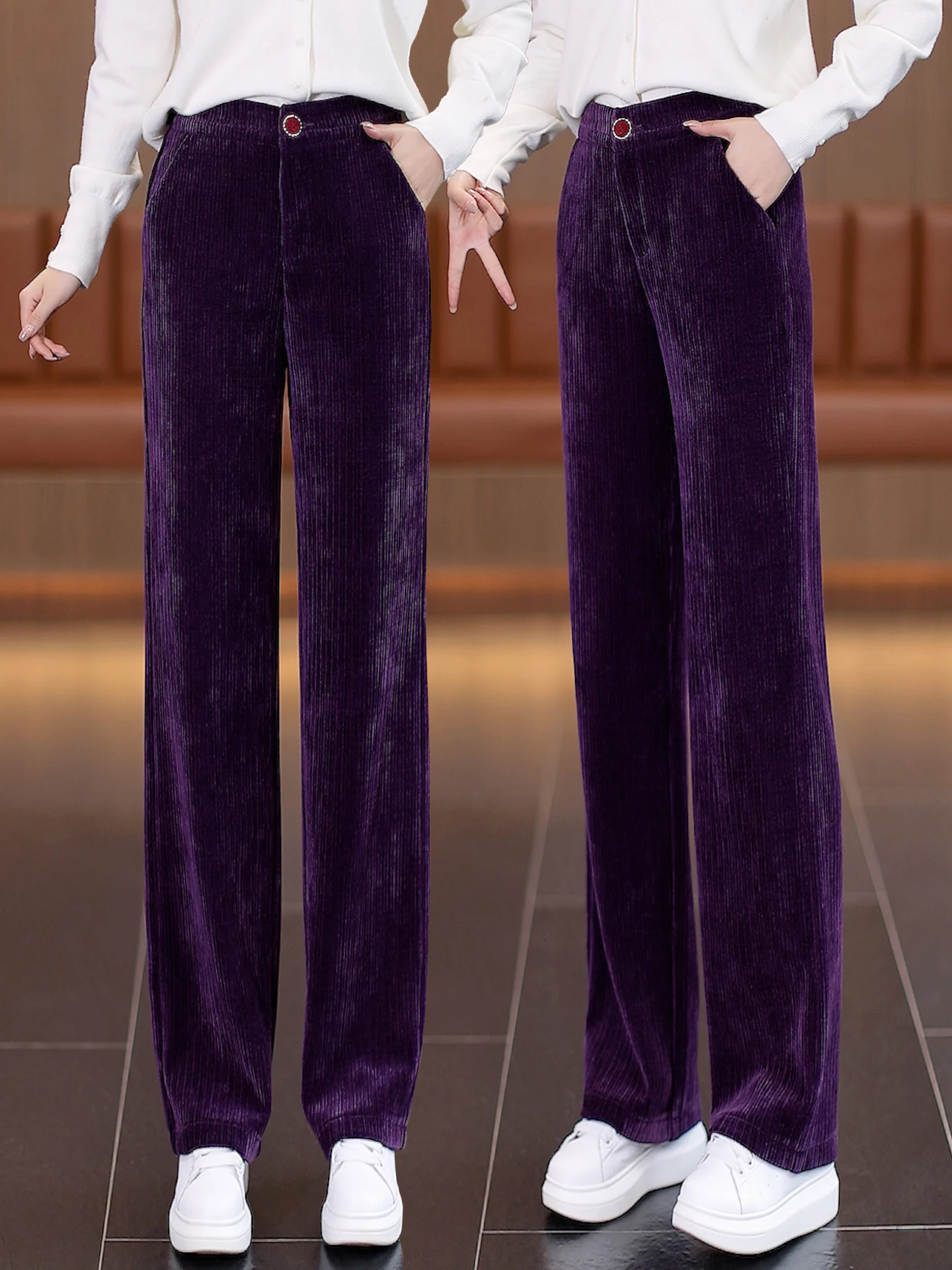 Purple Wide Leg Pants Women's Autumn Winter High Waist Loose Drape Casual Corduroy Straight Leg Trousers Style
Purple Wide Leg Pants Women's Autumn Winter High Waist Loose Drape Casual Corduroy Straight Leg Trousers Style