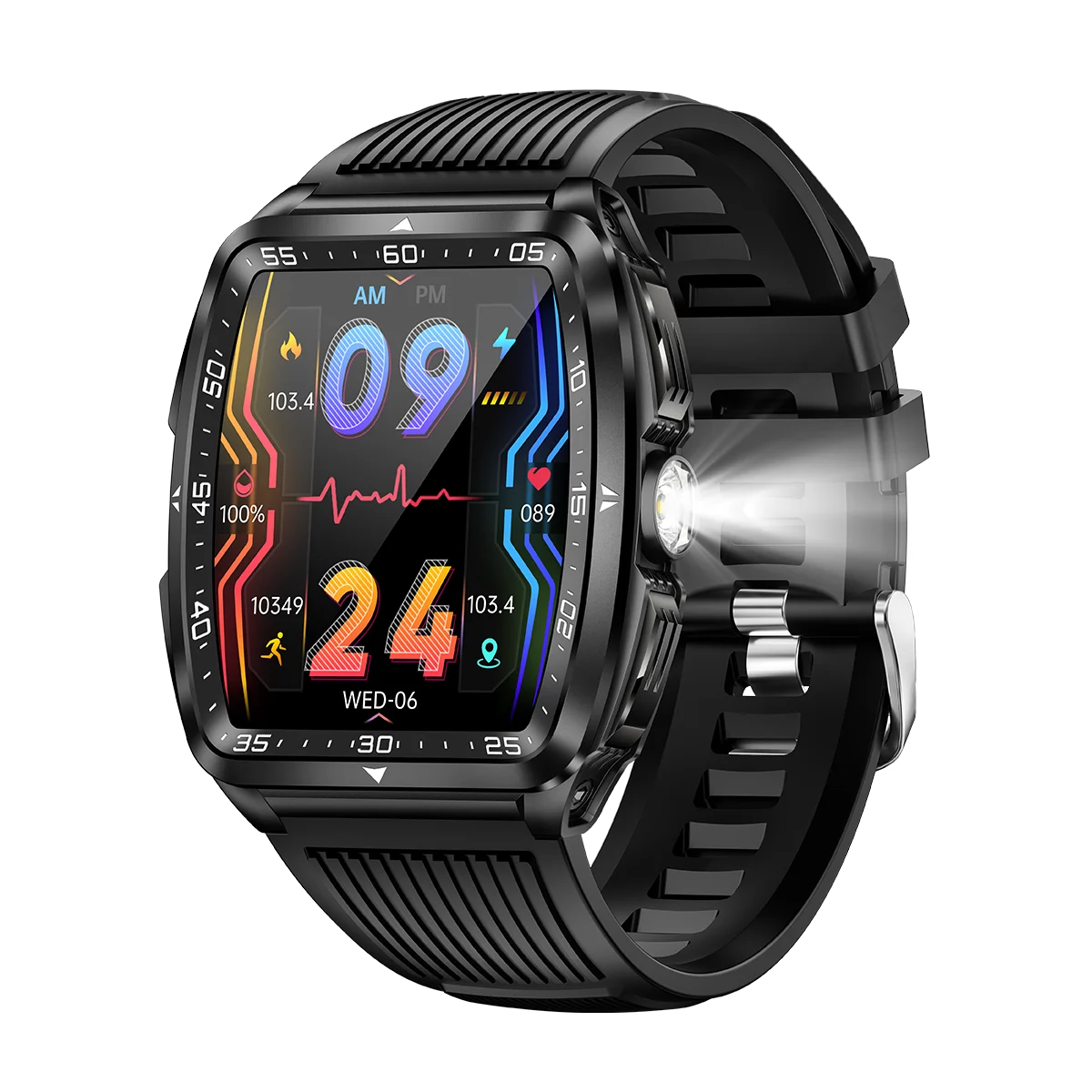 KT83 Outdoor Sport Smart Watch 5ATM Waterproof BT Music Call Blood Oxygen Health Tracker for Men LED Flashlight Smartwatch
KT83 Outdoor Sport Smart Watch 5ATM Waterproof BT Music Call Blood Oxygen Health Tracker for Men LED Flashlight Smartwatch
