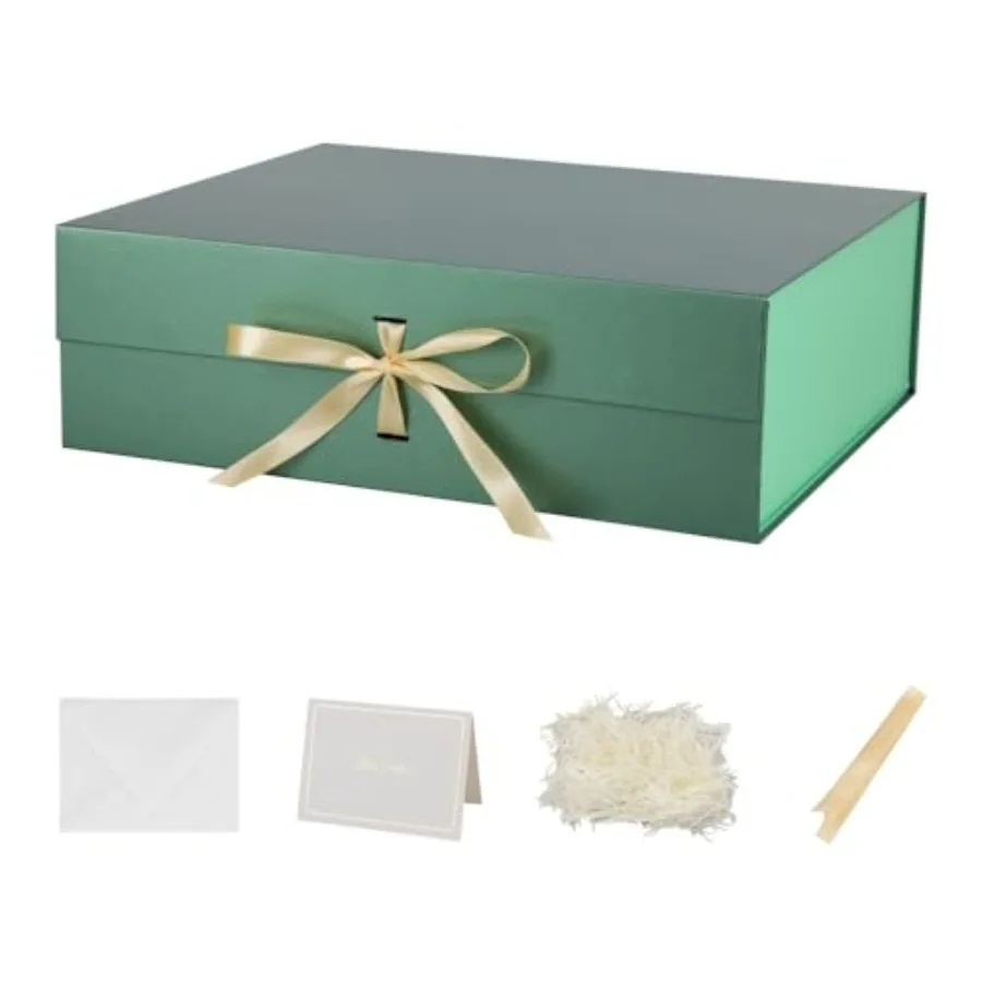 3 Pack 19x16x6 Inch Extra Large Magnetic Gift Box for Weddings Proposals, Green Cardboard with Satin Ribbon, Foldable, Includes
3 Pack 19x16x6 Inch Extra Large Magnetic Gift Box for Weddings Proposals, Green Cardboard with Satin Ribbon, Foldable, Includes