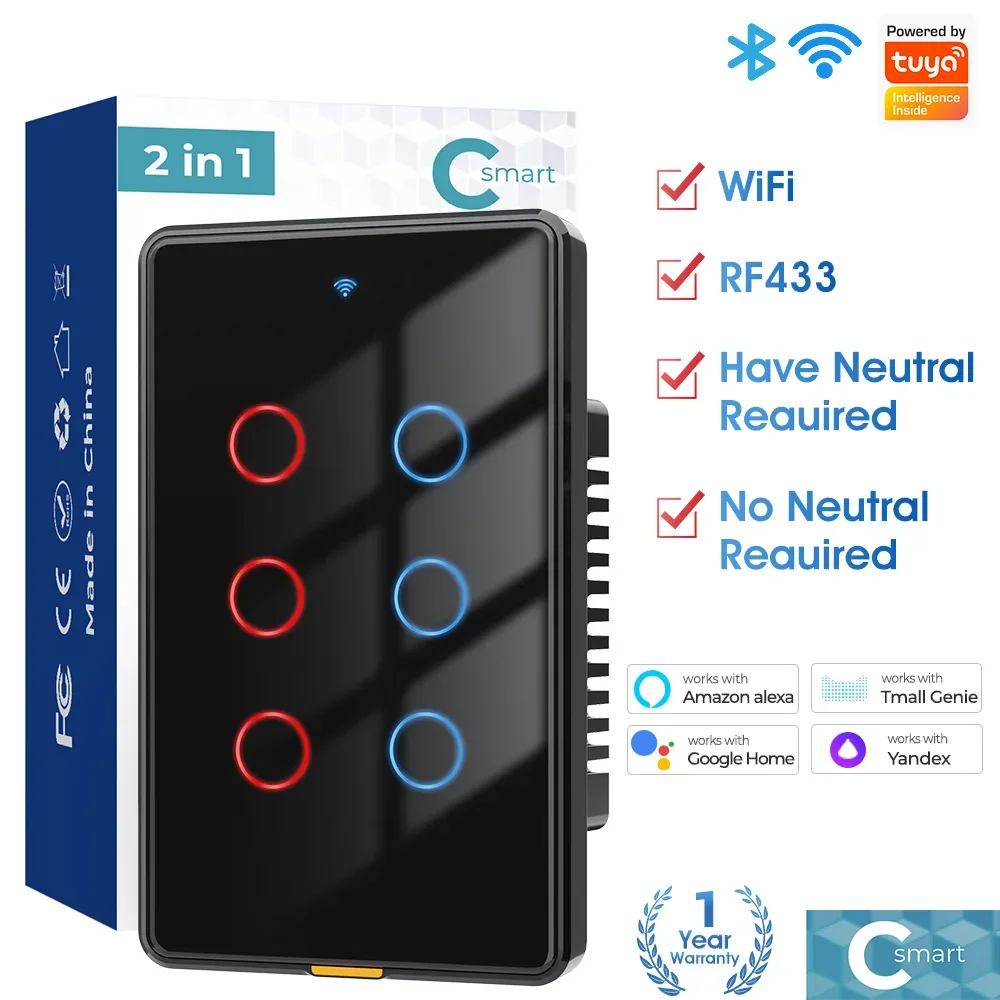 Tuya 6 Gang Smart WiFi RF Remote Light Touch Wall Switch Support 2-Way with/No Neutral Wire Smart Life Via Alexa Google Home
Tuya 6 Gang Smart WiFi RF Remote Light Touch Wall Switch Support 2-Way with/No Neutral Wire Smart Life Via Alexa Google Home