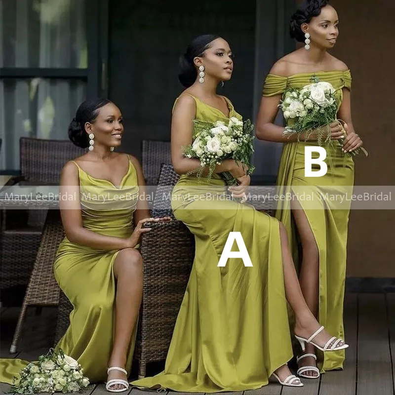 Sexy High Slit Yellow Green Bridesmaid Dresses Spaghetti Strap Ruched Shiny Satin Mermaid Wedding Guest Dress for Women 2022
Sexy High Slit Yellow Green Bridesmaid Dresses Spaghetti Strap Ruched Shiny Satin Mermaid Wedding Guest Dress for Women 2022