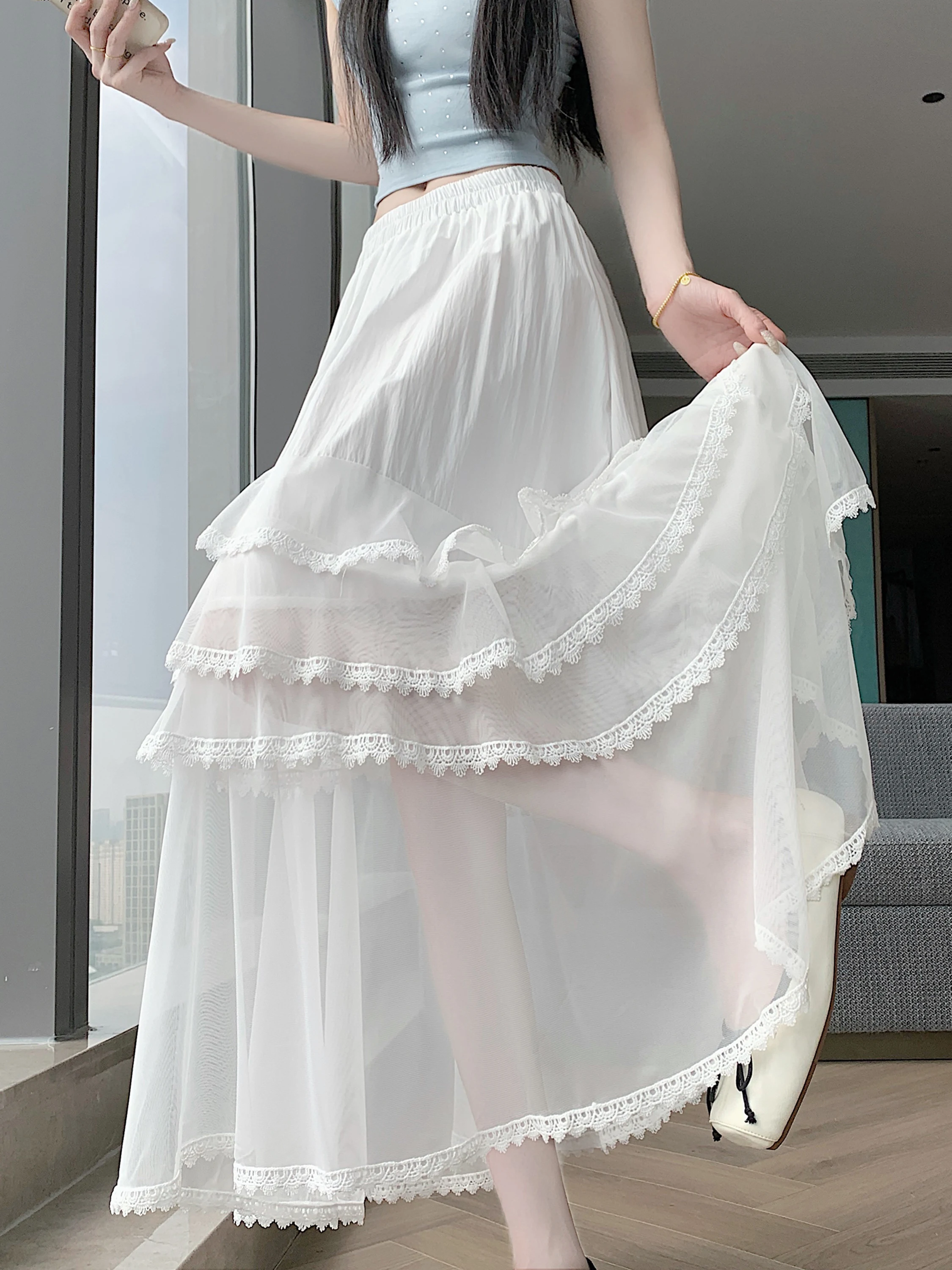 Summer Lace Mesh Cake Hem Half Skirt Women's Asymmetrical Drape A-Line Large Umbrella Skirt Long Skirt High Waist Elastic Waist
Summer Lace Mesh Cake Hem Half Skirt Women's Asymmetrical Drape A-Line Large Umbrella Skirt Long Skirt High Waist Elastic Waist