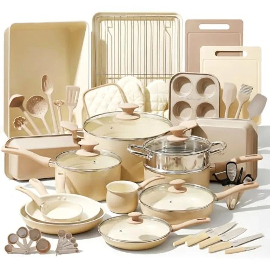 54-Piece Marble Non-Stick Cookware and Bakeware Set for Professional Home Kitchen with Multi-Sized Pots and Pans Heat-Resistant
54-Piece Marble Non-Stick Cookware and Bakeware Set for Professional Home Kitchen with Multi-Sized Pots and Pans Heat-Resistant
