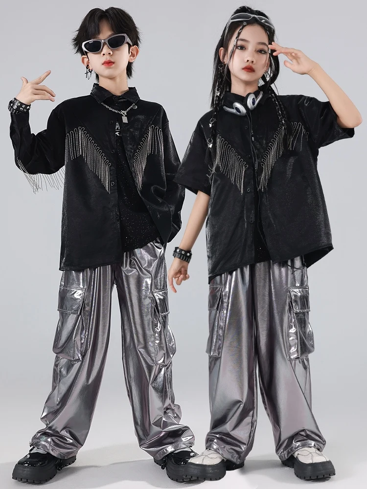 Children Jazz Modern Dance Costumes For Girls Black Tops Sliver Pants Streetwear Boys Hip Hop Performance Stage Wear DQS16706
Children Jazz Modern Dance Costumes For Girls Black Tops Sliver Pants Streetwear Boys Hip Hop Performance Stage Wear DQS16706