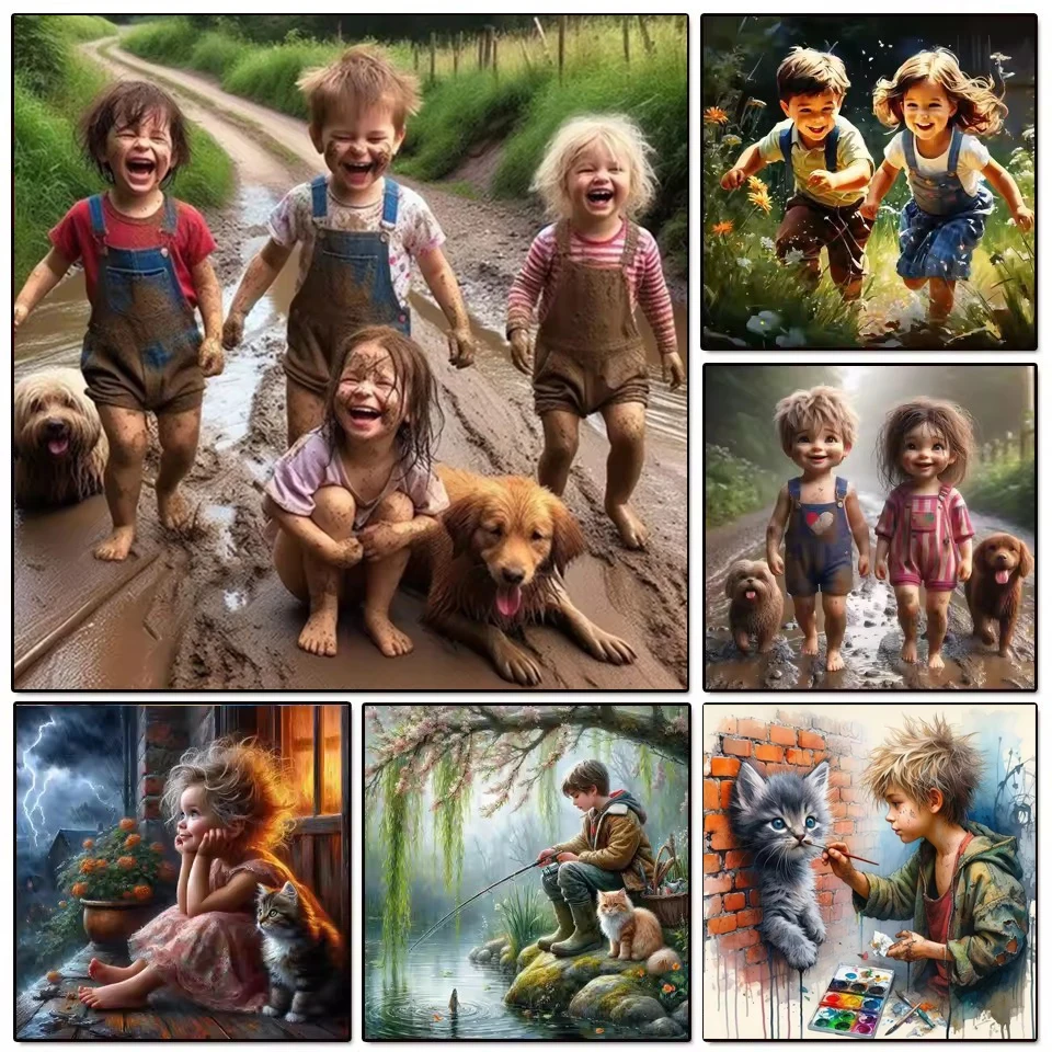 5D Diy Алмазная картина Маленький озорной мальчик и девочка Полная мозаика Домашняя декоративная мультяшная кошка Собаки Набор для вышивки крестом
5D Diy Алмазная картина Маленький озорной мальчик и девочка Полная мозаика Домашняя декоративная мультяшная кошка Собаки Набор для вышивки крестом