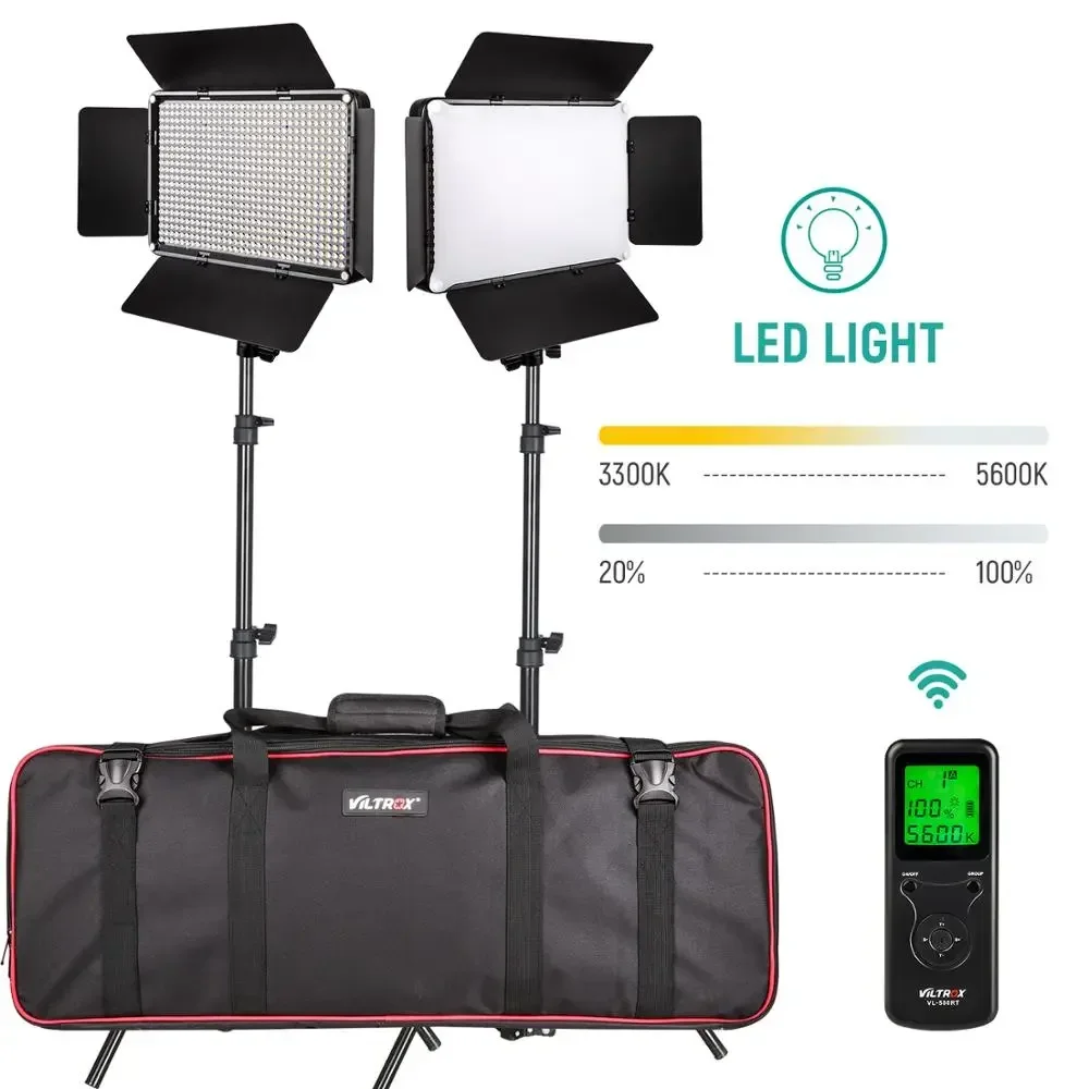 VILTROX VL-D640T LED Video Light Bi-color Dimmable Wireless Remote Panel Lighting Kit +75" Light Stand For Studio Shooting
VILTROX VL-D640T LED Video Light Bi-color Dimmable Wireless Remote Panel Lighting Kit +75" Light Stand For Studio Shooting