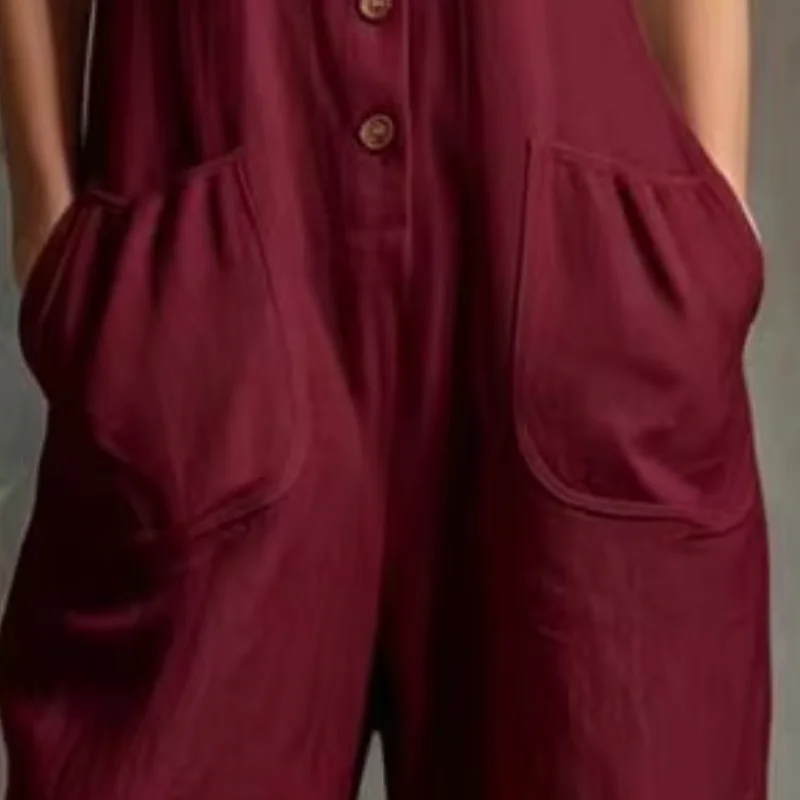 Elegant Loose Solid Color Jumpsuit Sleeveless Button Down Cropped Rompers Loose Wide-Leg Overall with Pockets
Elegant Loose Solid Color Jumpsuit Sleeveless Button Down Cropped Rompers Loose Wide-Leg Overall with Pockets