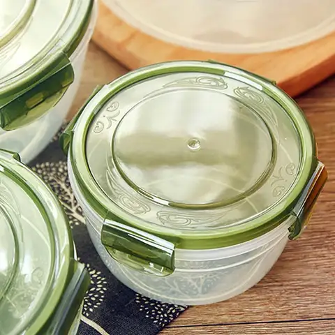 1/4Pcs Safe Plastic Round Storage Box Sealed Rectangular with Lid Food Containers Stackable Microwave-heated Lunch Boxes