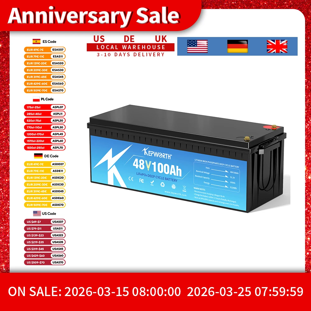 48V 100Ah LiFepo4 Battery with 200A Bluetooth BMS, 10 Years-Lifetime, Perfect for Golf Carts, Boat, Trolling Motor, Lawn Mower
48V 100Ah LiFepo4 Battery with 200A Bluetooth BMS, 10 Years-Lifetime, Perfect for Golf Carts, Boat, Trolling Motor, Lawn Mower