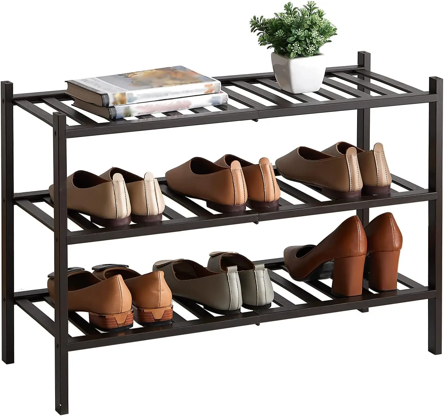Three-Tier Stackable Shoe Organizer With Slatted Shelves For Entryway, Closet And Hallway Storage
Three-Tier Stackable Shoe Organizer With Slatted Shelves For Entryway, Closet And Hallway Storage