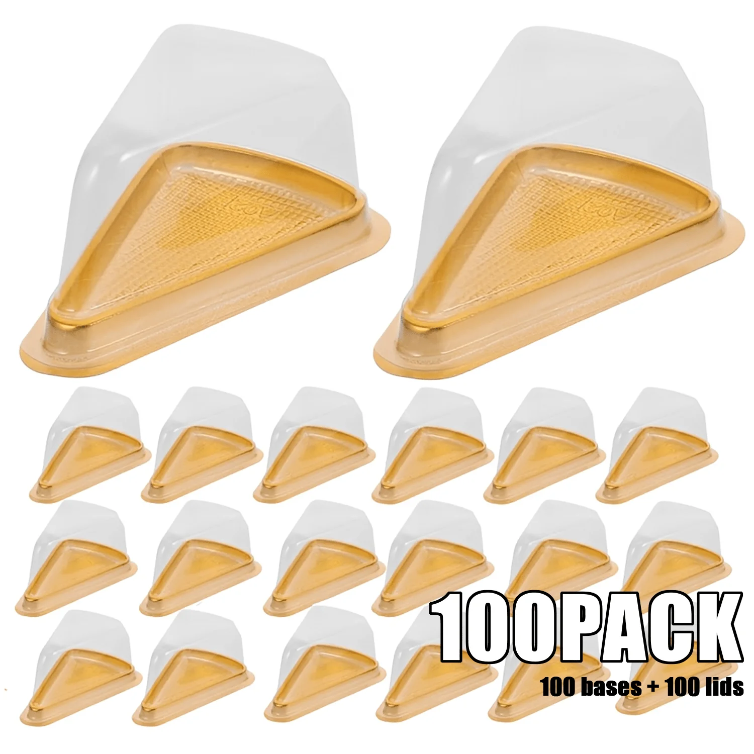 100 Pack Triangle Cake Slice Containers, Golden Base Clear Plastic Dessert Boxes with Lids, Disposable Individual Cake Boxes for Cheesecake, Pie, Mousse, Brownies, Tiramisu, Bakery, Party, Wedding, Birthday, Home Baking & Commercial
100 Pack Triangle Cake Slice Containers, Golden Base Clear Plastic Dessert Boxes with Lids, Disposable Individual Cake Boxes for Cheesecake, Pie, Mousse, Brownies, Tiramisu, Bakery, Party, Wedding, Birthday, Home Baking & Commercial
