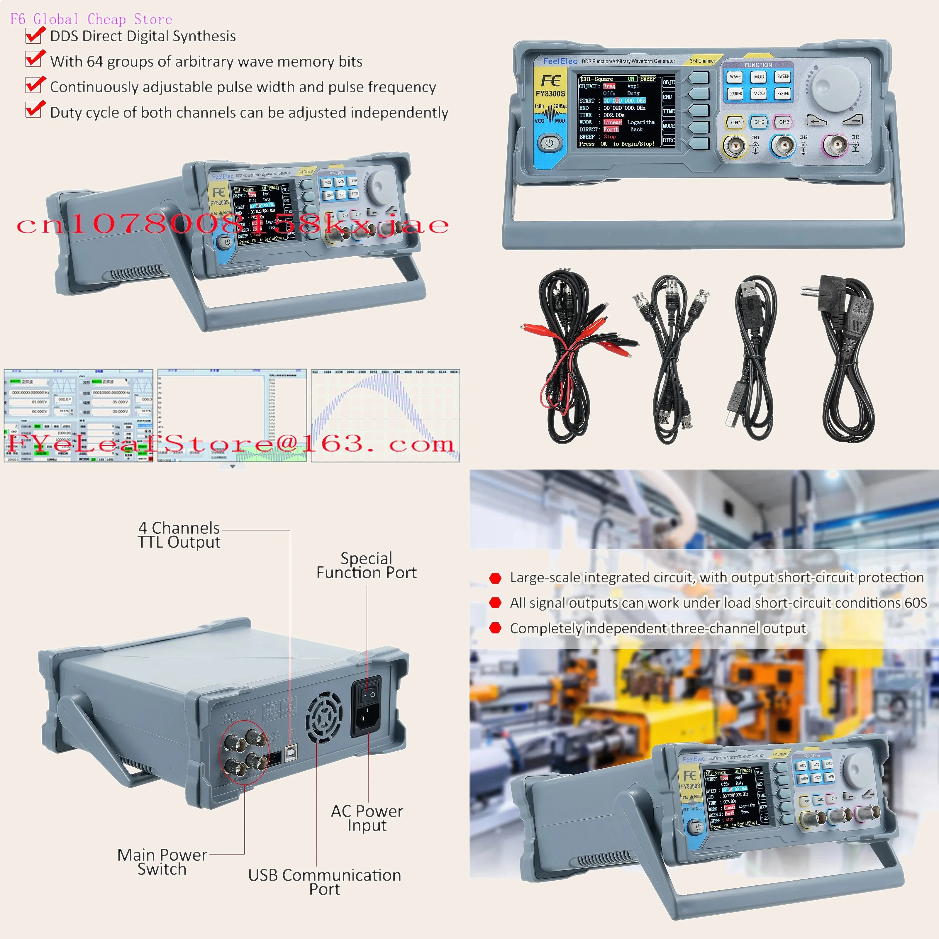 FeelElec FY8300S 60MHz 3CH Arbitrary Waveform Generator 4 TTL Outputs DC Bias Function
FeelElec FY8300S 60MHz 3CH Arbitrary Waveform Generator 4 TTL Outputs DC Bias Function