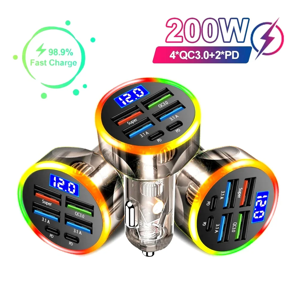 200W Car Charger QC3.0 Type-C Quick Charge Transparent Case PD for IPhone 15 14 13 12 Xiaomi Poco Samsung Fast Charger Charging
200W Car Charger QC3.0 Type-C Quick Charge Transparent Case PD for IPhone 15 14 13 12 Xiaomi Poco Samsung Fast Charger Charging