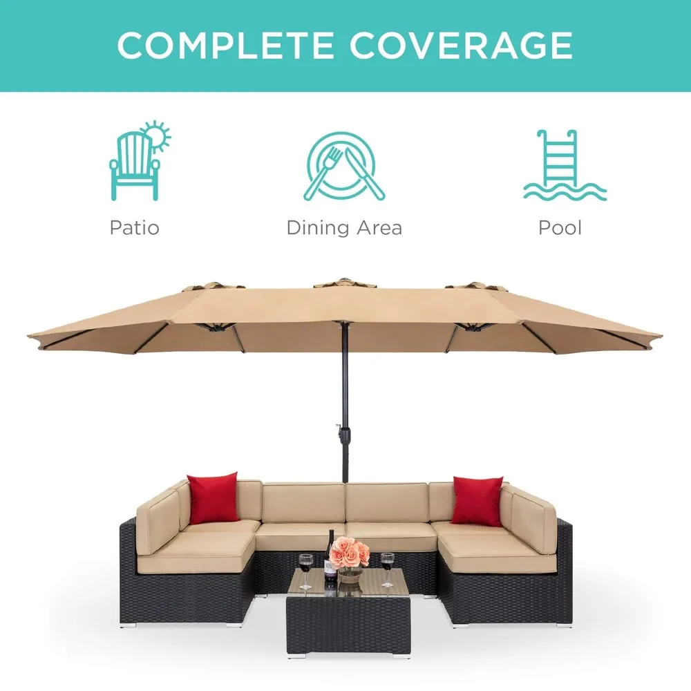 15x9ft Large Double-Sided Rectangular Outdoor Aluminum Twin Patio Market Umbrella W/ Crank and Wind Vents - Beige, Customized
15x9ft Large Double-Sided Rectangular Outdoor Aluminum Twin Patio Market Umbrella W/ Crank and Wind Vents - Beige, Customized