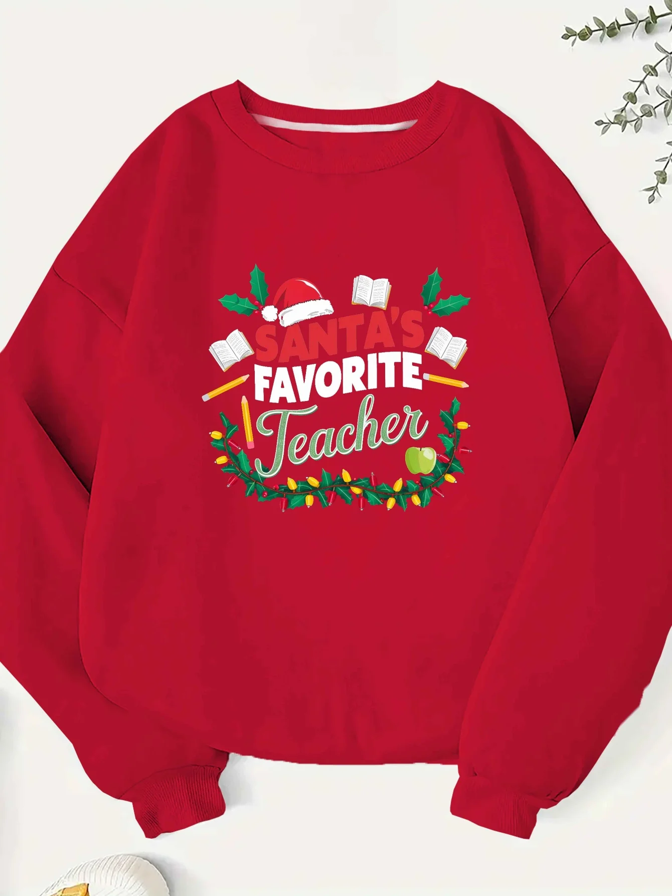 Plus Size "santa's Favorite Teacher" Women's Sweatshirt - Cozy Green Polyester Knit with Festive Holiday Graphics, Long Sleeves
Plus Size "santa's Favorite Teacher" Women's Sweatshirt - Cozy Green Polyester Knit with Festive Holiday Graphics, Long Sleeves