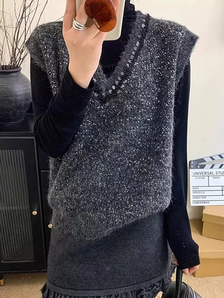 Knitted Vest Top V-Ne Sequin Design Heavy Embroidery Layering Sle Autumn Faionable Women's Camere Sweater
Knitted Vest Top V-Ne Sequin Design Heavy Embroidery Layering Sle Autumn Faionable Women's Camere Sweater