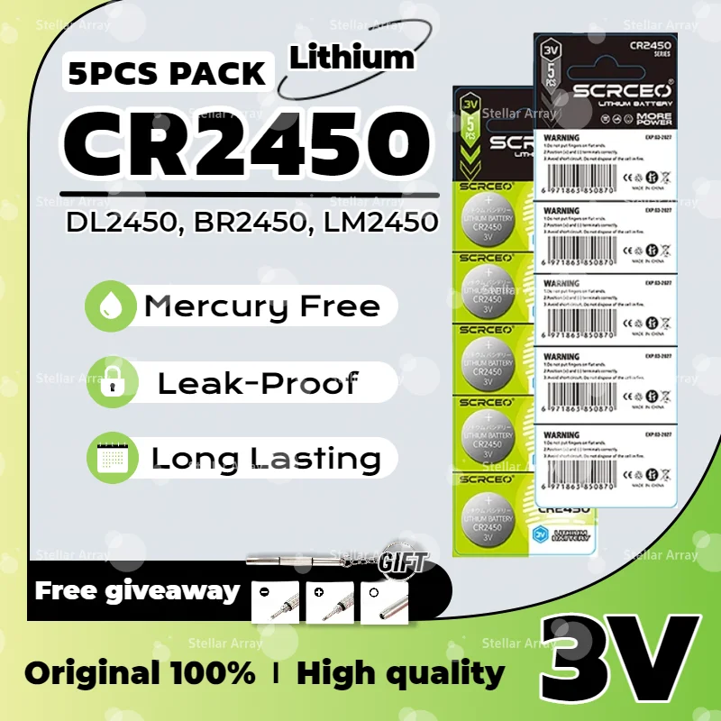 CR2450N Battery 3V 600mAh Lithium Cell Coin Battery Compatible with CR2450 DL2450 BR2450 for Remote Control Sensor and Gadgets
CR2450N Battery 3V 600mAh Lithium Cell Coin Battery Compatible with CR2450 DL2450 BR2450 for Remote Control Sensor and Gadgets