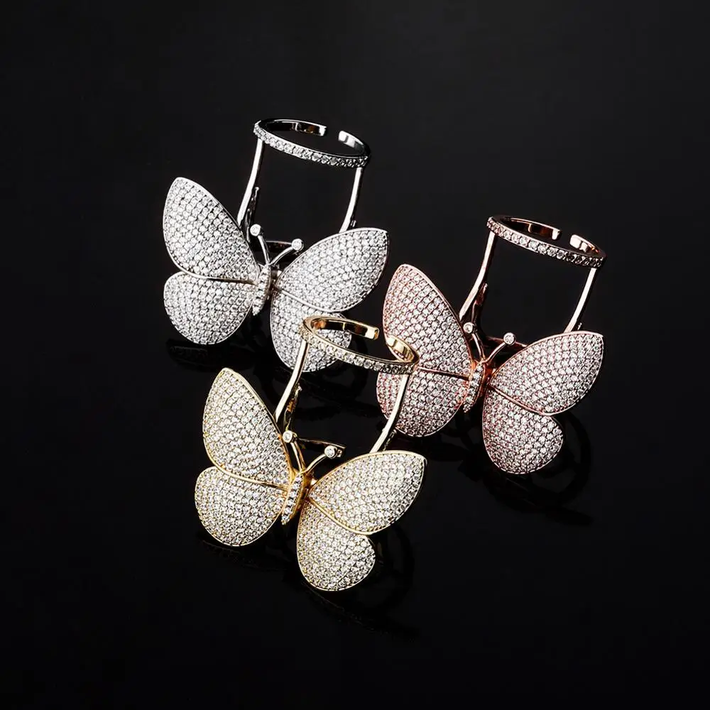 Hip Hop Micro Paved Cubic Zirconia Bling Iced Out Butterfly Adjustable Size Open Rings for Women Men Fashion Charm Jewelry
Hip Hop Micro Paved Cubic Zirconia Bling Iced Out Butterfly Adjustable Size Open Rings for Women Men Fashion Charm Jewelry