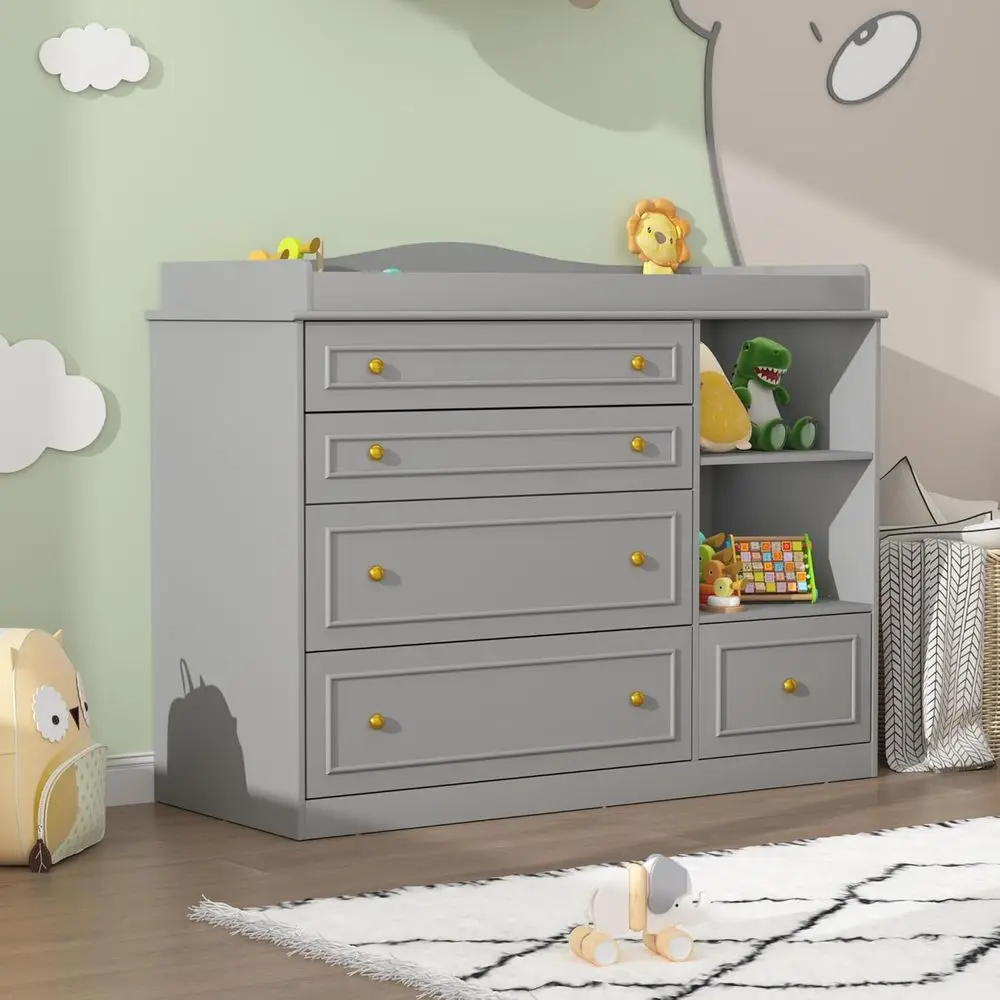 Grey 5-Shelf Baby Diaper Changing Table with Metal Handle and Curved Design
Grey 5-Shelf Baby Diaper Changing Table with Metal Handle and Curved Design