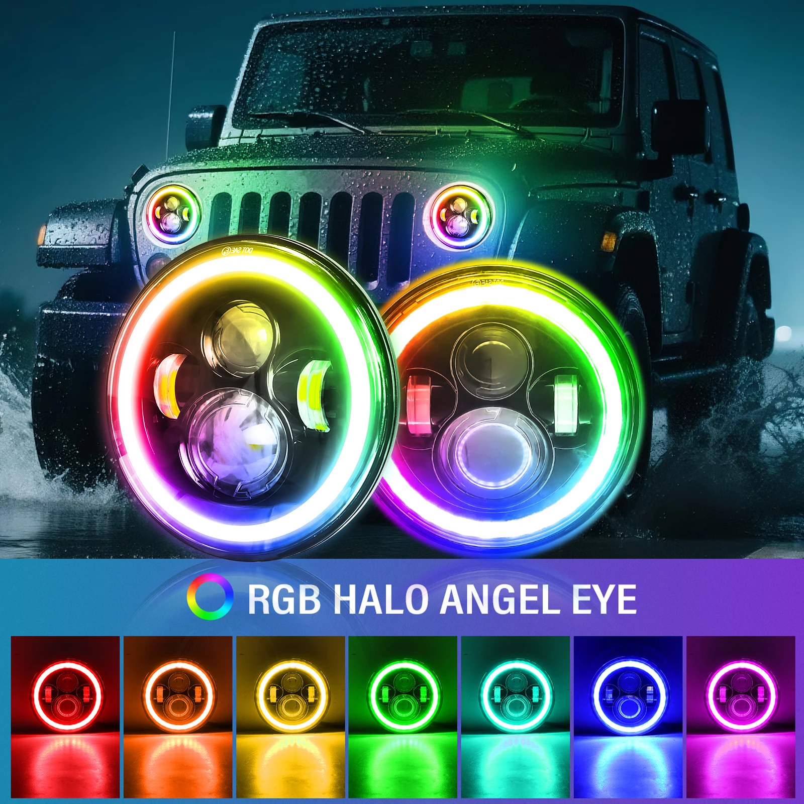 7 inch LED Headlights RGB Car Light H13 H4 DRL Round Angel Eyes Headlamp APP Control For Motorcycle Wrangler Jeep JK 12V 24V
7 inch LED Headlights RGB Car Light H13 H4 DRL Round Angel Eyes Headlamp APP Control For Motorcycle Wrangler Jeep JK 12V 24V