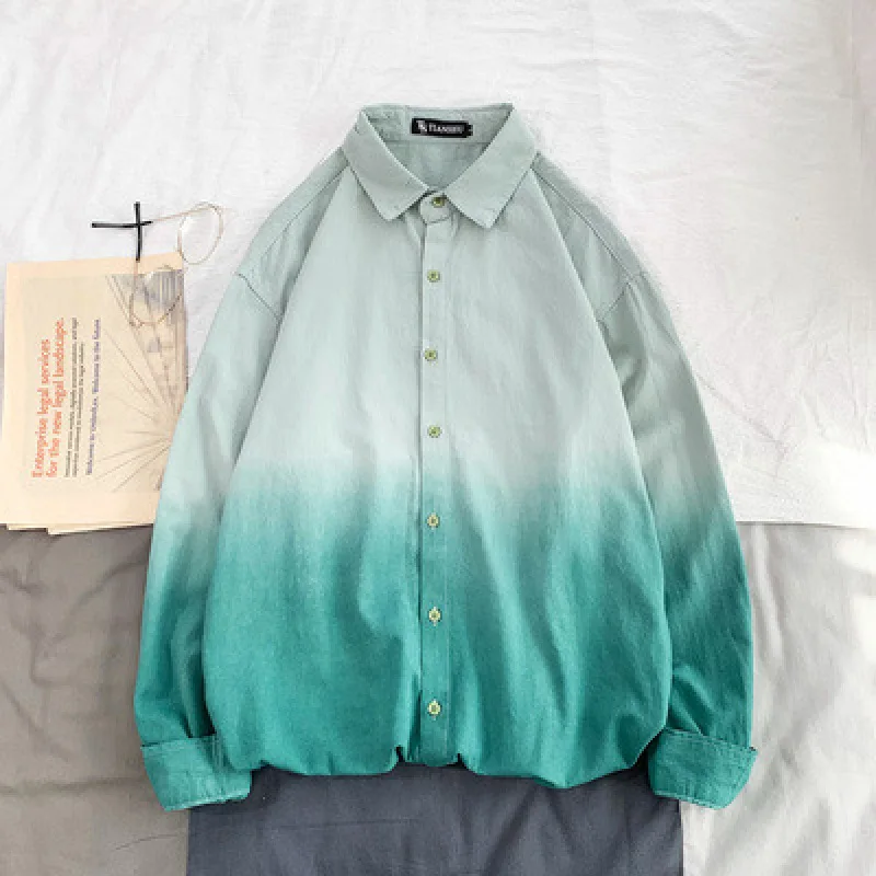 Long Sleeve Green Button Shirt Men Cotton Gradient Color Casual Plus Size Couple Shirt Male Vintage Non Iron Shirts School Boys 
Long Sleeve Green Button Shirt Men Cotton Gradient Color Casual Plus Size Couple Shirt Male Vintage Non Iron Shirts School Boys