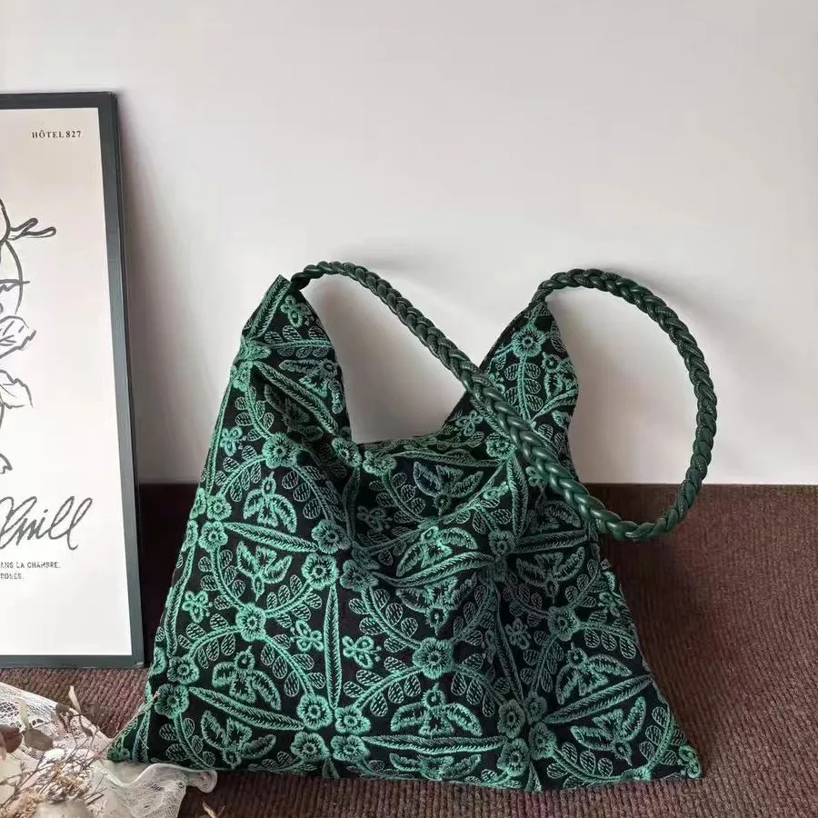 Women's Boho Green Floral Embroidered Tote Bag Braided Strap Large Capacity Canvas Shoulder Bag for Daily & Travel
Women's Boho Green Floral Embroidered Tote Bag Braided Strap Large Capacity Canvas Shoulder Bag for Daily & Travel
