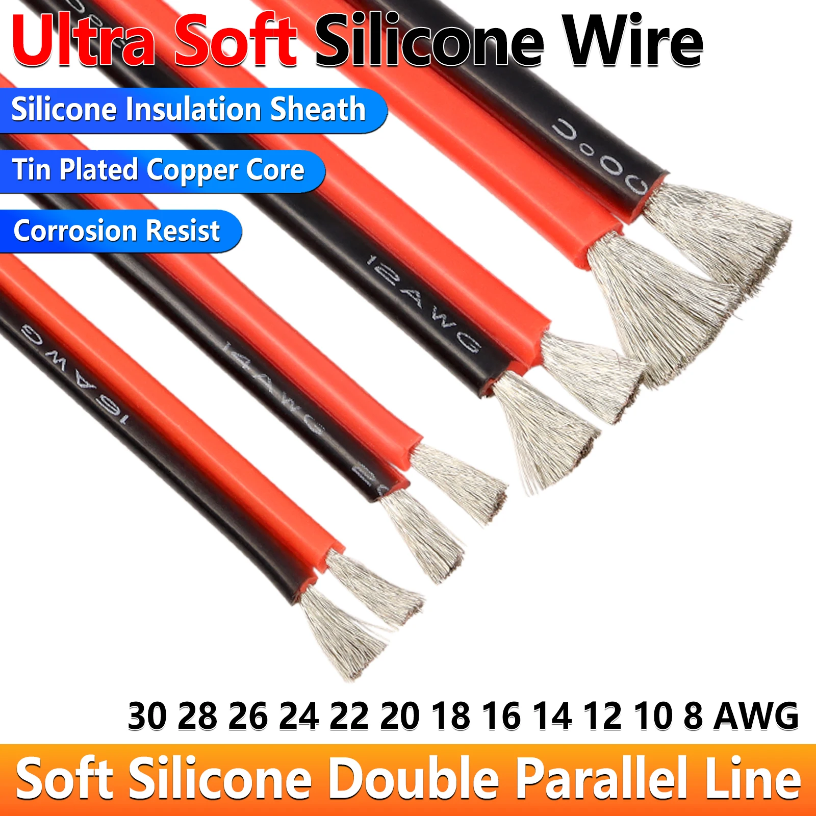 1/5M Black/Red Ultra Soft Silicone Wire 30 28 26 24 22 20 18 16 14 12 10 8AWG Solar Panel Car Battery Flexible Electric Cable
1/5M Black/Red Ultra Soft Silicone Wire 30 28 26 24 22 20 18 16 14 12 10 8AWG Solar Panel Car Battery Flexible Electric Cable