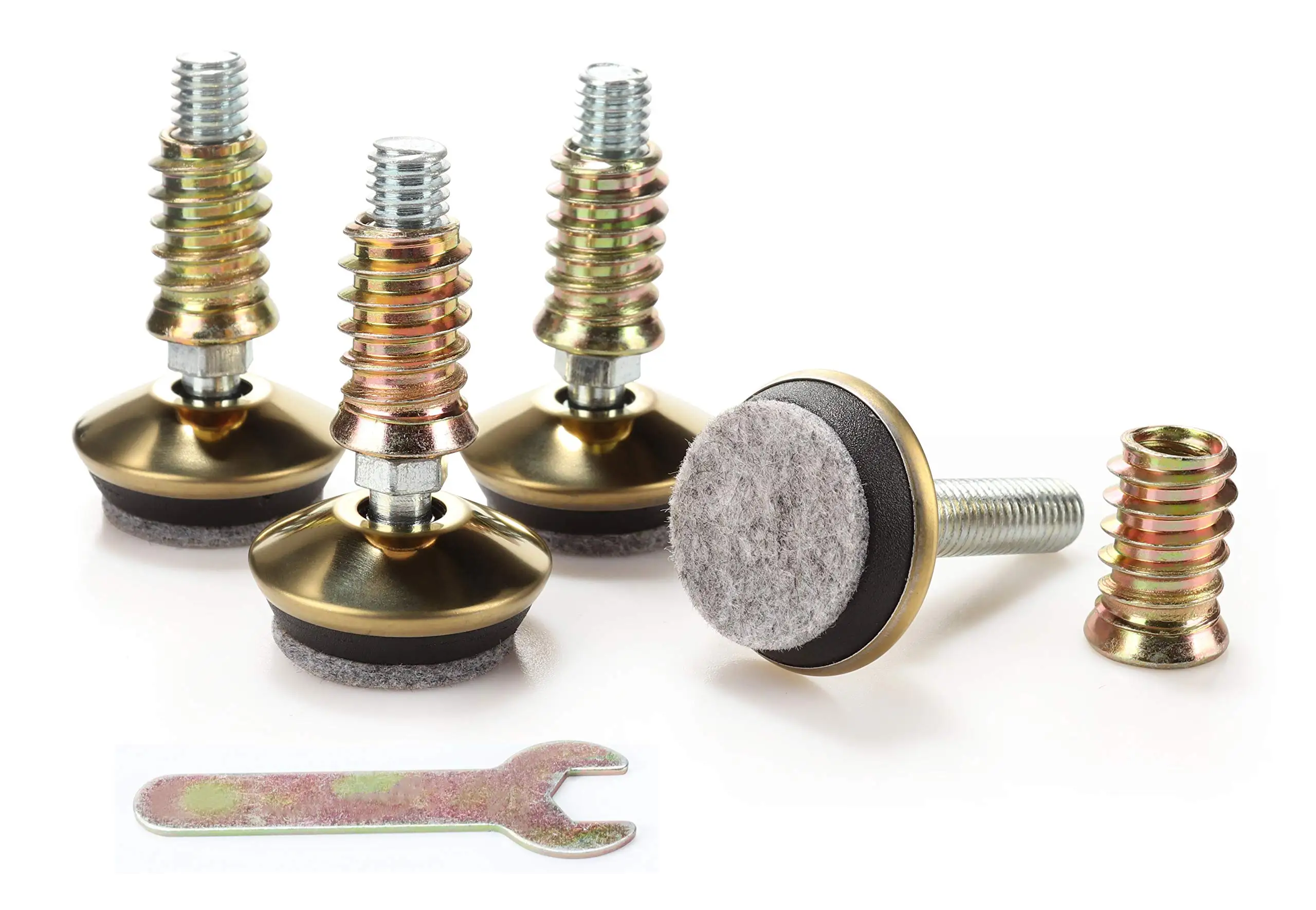 Brass Swivel Leveling Feet With Felt Glides For Furniture – 1.35 Inch Base, 3/8-16 Thread, Adjustable Height, 4 Pieces
Brass Swivel Leveling Feet With Felt Glides For Furniture – 1.35 Inch Base, 3/8-16 Thread, Adjustable Height, 4 Pieces