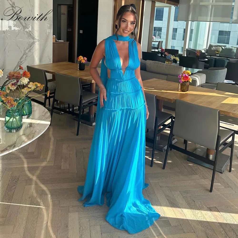 Bowith Deep V-Neck Sexy Evening Dresses Customized Women Elegant Prom Dresses Sleeveless Chiffon Pleats Party Dresses 
Bowith Deep V-Neck Sexy Evening Dresses Customized Women Elegant Prom Dresses Sleeveless Chiffon Pleats Party Dresses
