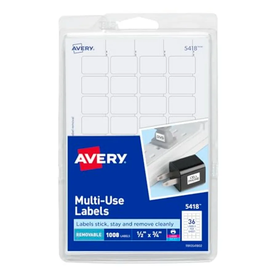 Removable Print or Write Labels, White, 0.5 x 0.75 Inches, Pack of 1008 5418
Removable Print or Write Labels, White, 0.5 x 0.75 Inches, Pack of 1008 5418