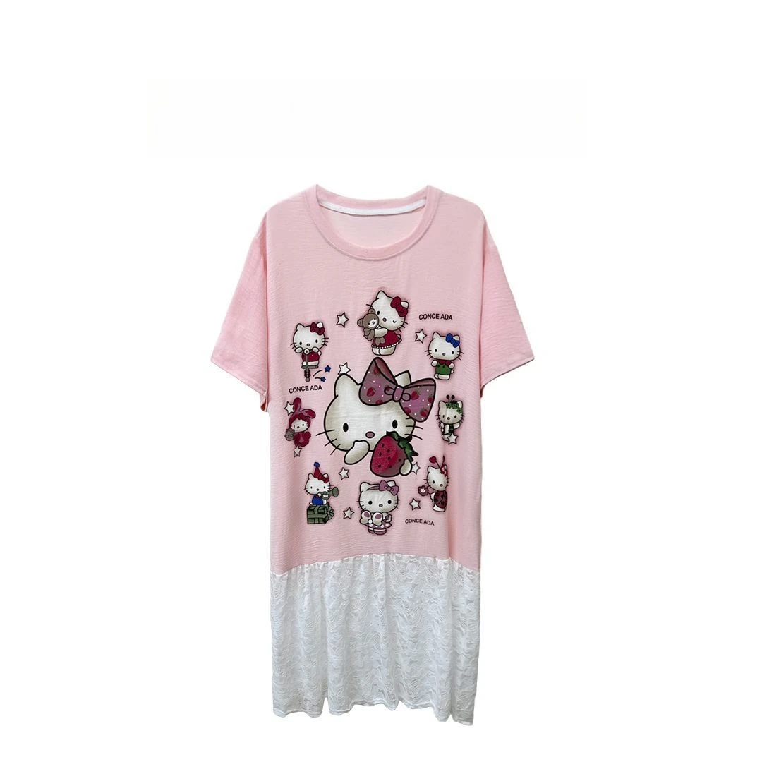 Summer Cartoon Print Loose Short-sleeved Long Dress for Women, Lace Splicing Design, Breathable Skin-friendly, Sweet Casual
Summer Cartoon Print Loose Short-sleeved Long Dress for Women, Lace Splicing Design, Breathable Skin-friendly, Sweet Casual