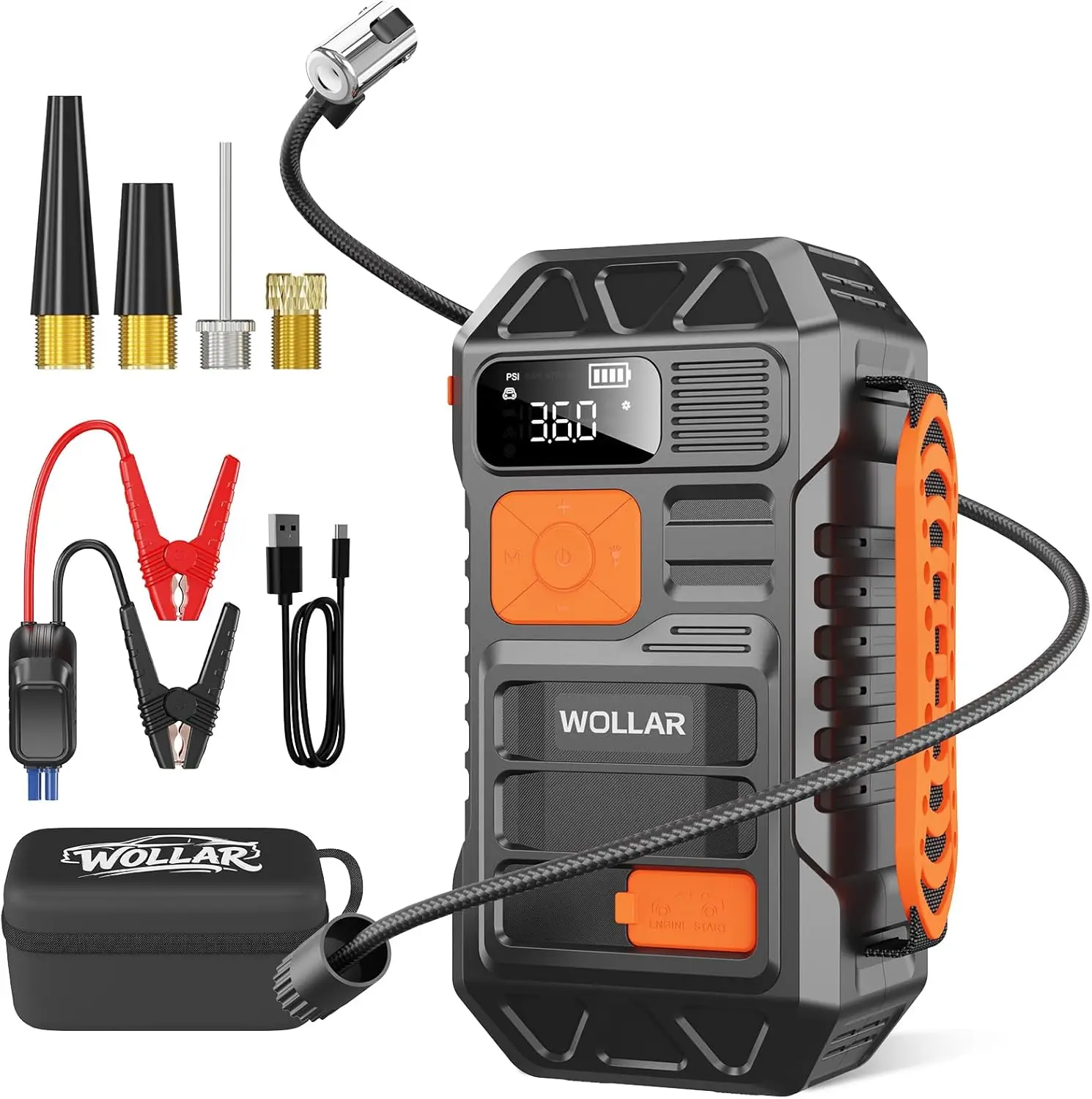 4000A Jump Starter with 160PSI Air Compressor, Portable Tire Inflator, 12V Powerbank for Gas and Diesel Engines
4000A Jump Starter with 160PSI Air Compressor, Portable Tire Inflator, 12V Powerbank for Gas and Diesel Engines