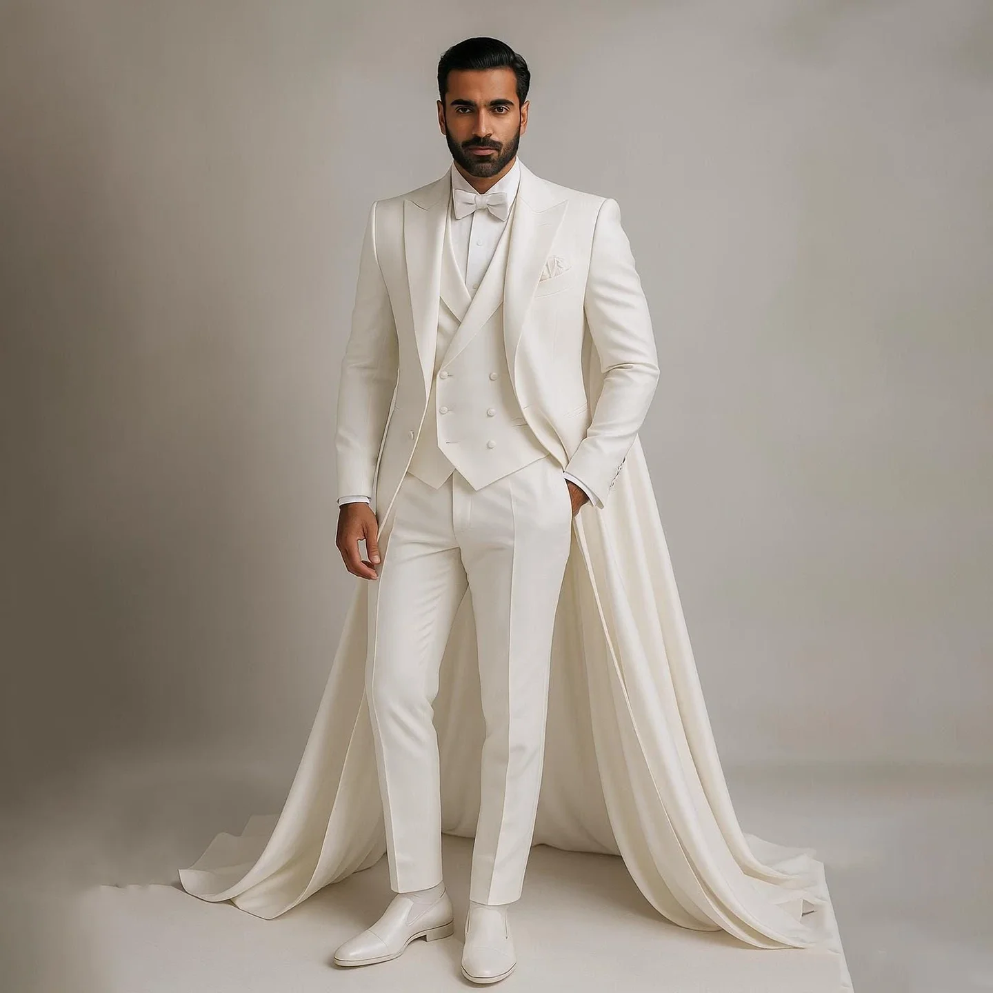 Luxury White Men's Suits Wedding Groom 3 Piece Sets Single Breasted Banquet Court Train Jacket Vest Pant Suits Male Customized
Luxury White Men's Suits Wedding Groom 3 Piece Sets Single Breasted Banquet Court Train Jacket Vest Pant Suits Male Customized