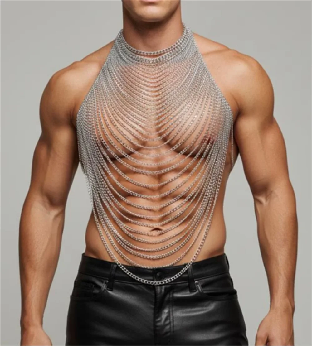 New Punk-Style Men's Chain Vest, European And American Handmade Patchwork Multi-Layer Tassel Chain Body Chain
New Punk-Style Men's Chain Vest, European And American Handmade Patchwork Multi-Layer Tassel Chain Body Chain
