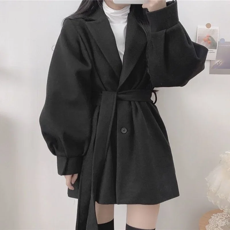 Lapel Jacket Women's Belt Slim Korean Jacket All-match Women's Fashion Fall Winter Wool Blended Black Long Sleeve
Lapel Jacket Women's Belt Slim Korean Jacket All-match Women's Fashion Fall Winter Wool Blended Black Long Sleeve