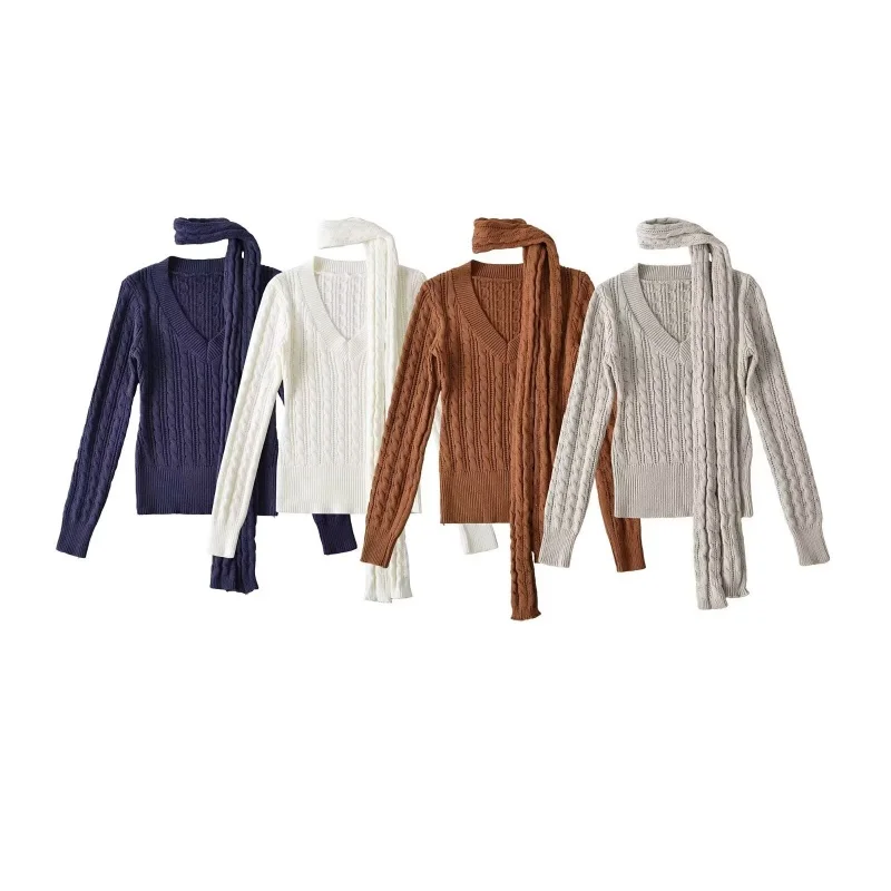 V-Ne Knitted Sweater with Scarf Two-Piece Set Slim Long Sve Twist Vintage Soft Sle Autumn Winter Women's Top
V-Ne Knitted Sweater with Scarf Two-Piece Set Slim Long Sve Twist Vintage Soft Sle Autumn Winter Women's Top