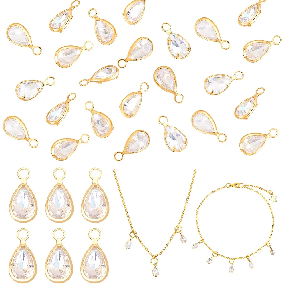 Brass Clear Cubic Zirconia Charms Golden Teardrop 9x4.5x2.5mm Hole: 1.4mm 30pcs
Brass Clear Cubic Zirconia Charms Golden Teardrop 9x4.5x2.5mm Hole: 1.4mm 30pcs