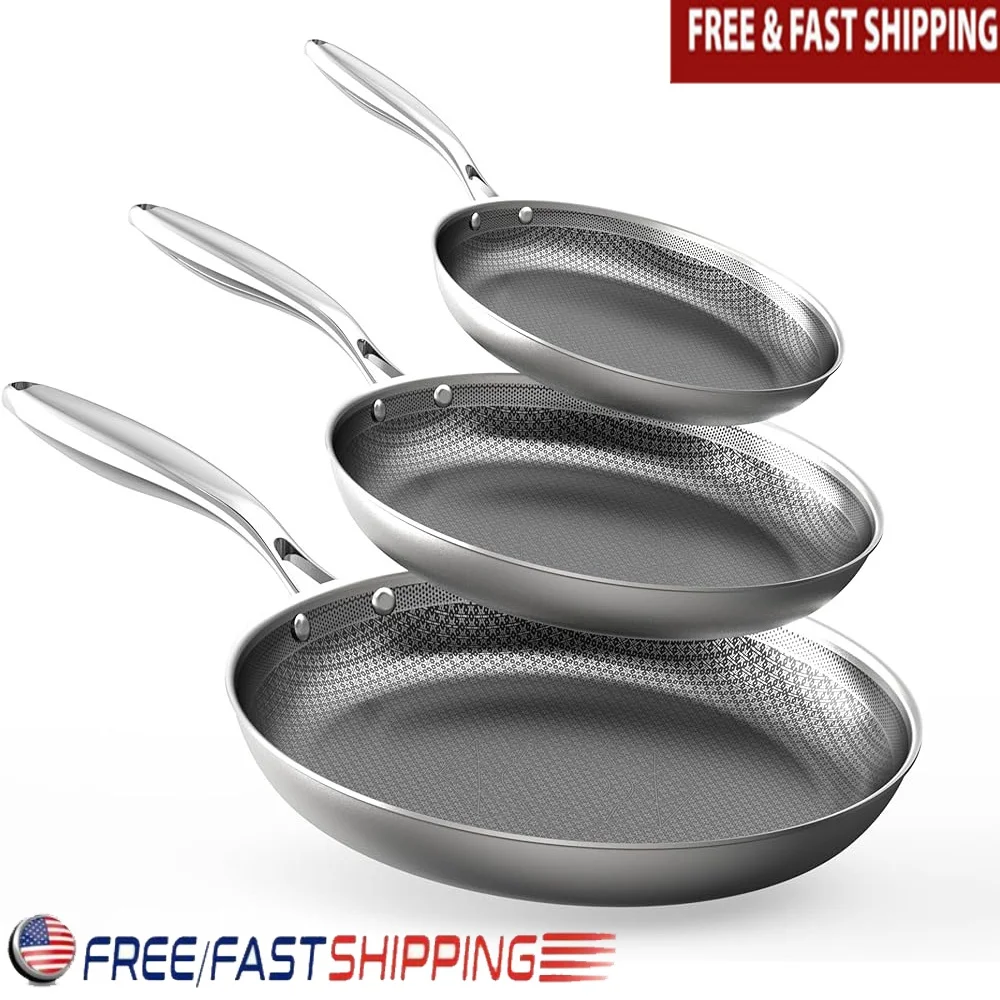 Non-toxic Tri Ply Stainless Steel Frying Pans Set Induction Skillets Dishwasher Oven Safe Chef's Cookware 8 10 12 Inch
Non-toxic Tri Ply Stainless Steel Frying Pans Set Induction Skillets Dishwasher Oven Safe Chef's Cookware 8 10 12 Inch