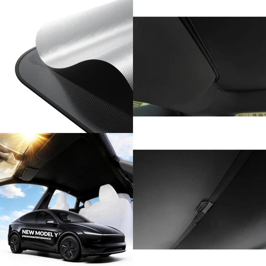 Tesla Model Y Roof Sunshade 20262025 New Model Y Full Blackout (No Light Transmission), Cooler Cabin, Dual-Layer Fabric with Gr
Tesla Model Y Roof Sunshade 20262025 New Model Y Full Blackout (No Light Transmission), Cooler Cabin, Dual-Layer Fabric with Gr