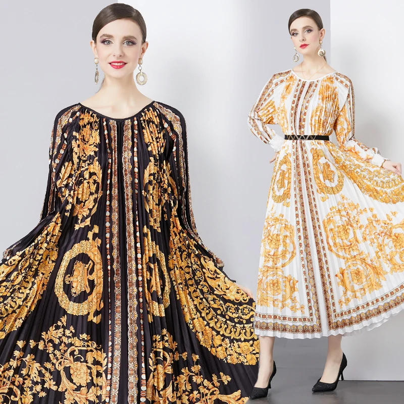 Miyake New Summer Pleated Print Loose Long Dress Women Large Size lantern sleeve Lace-up Belt Vintage Party Vestidos Maxi Dress
Miyake New Summer Pleated Print Loose Long Dress Women Large Size lantern sleeve Lace-up Belt Vintage Party Vestidos Maxi Dress