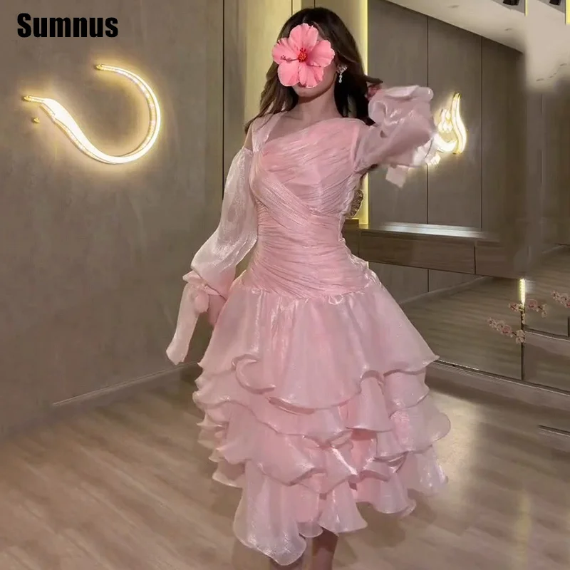 Sumnus Elegant Pink A-Line Prom Dresses Asymmetric Ruched Tiered Midi Birthday Evening Dress فساتين سهرات Customized
Sumnus Elegant Pink A-Line Prom Dresses Asymmetric Ruched Tiered Midi Birthday Evening Dress فساتين سهرات Customized